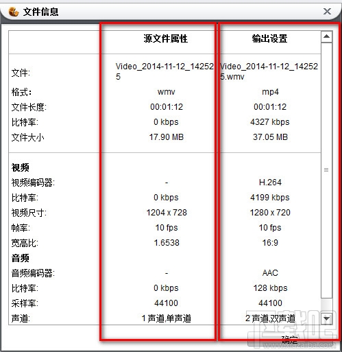狸窝全能视频转换器看源文件跟输出文件对比 狸窝全能视频转换器看源文件跟输出文件对比
